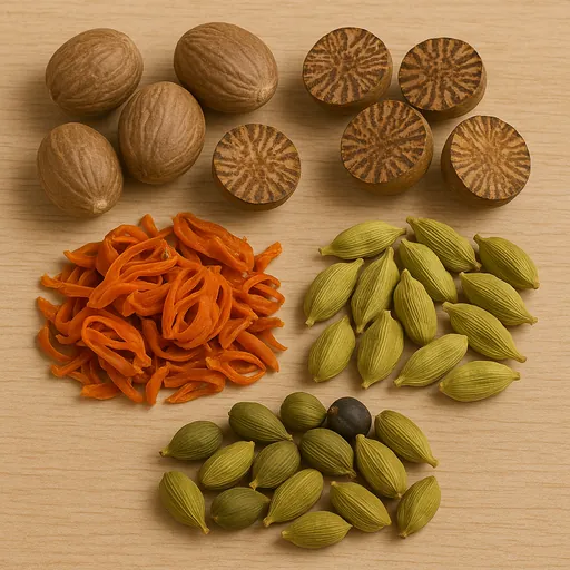 Nutmeg, mace and cardamoms